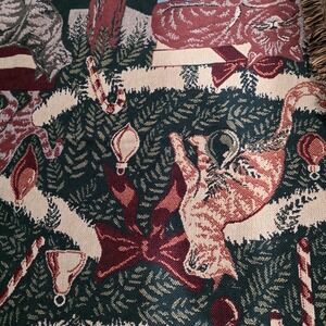 Vintage Goodwin Weavers Tapestry Throw Blanket Cats Christmas Tree Cottage